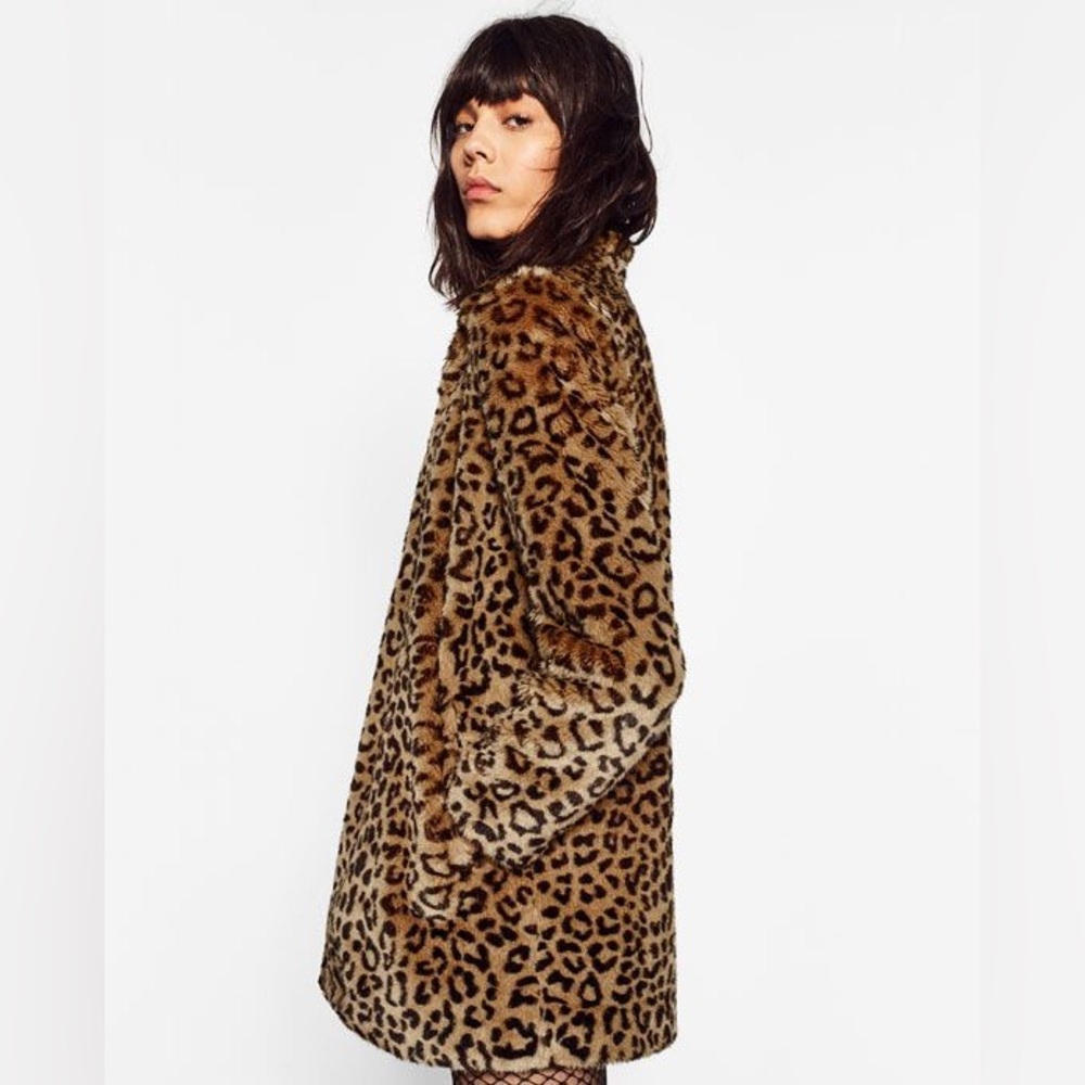 Zara Faux Fur Leopard Animal Print Coat Size Small - Picture 6 of 6